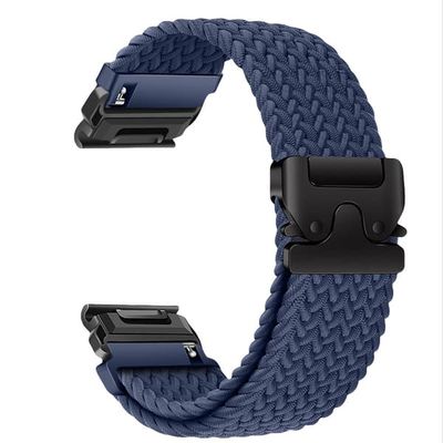 Elastisk nylon vevd klokkereim kompatibel med Garmin Fenix 8/7X Pro/955/965 hurtigutløsende magnetisk spenne Blue 22 mm