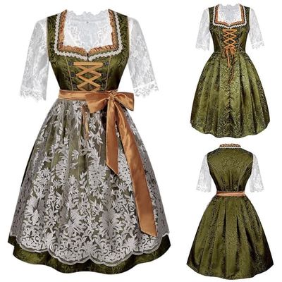 Grøn Ølfestival Dirndl Kjole - Traditionel Bayersk Oktoberfest Kostume L