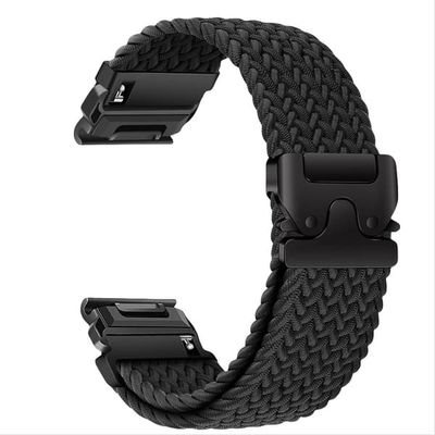 Elastisk nylon vevd klokkereim kompatibel med Garmin Fenix 8/7X Pro/955/965 hurtigutløsende magnetisk spenne Black 26 mm