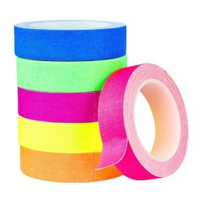 UV Fluorescerende Gaffatape i Stoff – Sett med 6 Farger, Høykvalitets Merketape for Scene