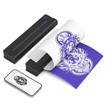 A46 tatueringsstencil-skrivare Bluetooth portabel termisk skrivare svart, kompatibel med Android, iOS och Windows, stödjer 210mm/216mm papper, 5V/2A
