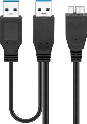 USB 3.0 Dual Power SuperSpeed-kabel, svart