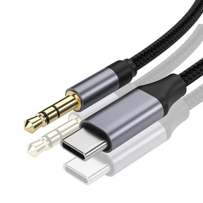 Lydkabel: Type-C til 3,5 mm Aux-ledning til bil og hovedtelefoner 1 m