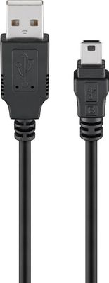 Mini-USB synkroniserings- og ladekabel, svart