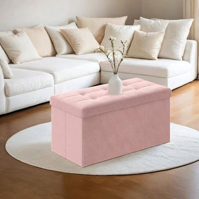 Förvaringsbänk - sammet - hopfällbar - rosa