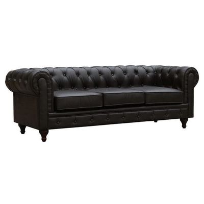 "Aliza" Chesterfield fast soffa - 204 x 80 x 58 cm - 3-sits - Brun