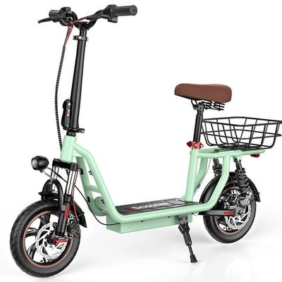 Pendler-el-scooter iScooter i12 – 500 W motor, indbygget sæde, rækkevidde 35 km, 12-tommer dæk, 120 kg lastekapacitet, grøn