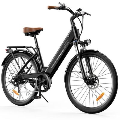 iScooter UcityS Sort – Fabriksdirekt 36V13Ah 90km rækkevidde 250W motor 25‑35km/t 26″ fedtdæk 7‑trins IP54