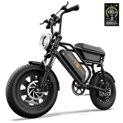 URLIFE T16 Svart – Fabriksdirekt 500W elcykel 25km/h (45km/h upplåst) 48V13Ah batteri 65km räckvidd 16×3.0″ däck skivbromsar IP54