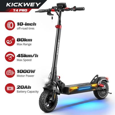 Kickwey T4 Pro 1000W El-scooter Off-Road – 45km/h Toppfart, 70-80km Räckvidd, 20Ah Batteri, 10" Däck – Perfekt för Pendling & Äventyr