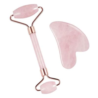 UNIQ Jade Roller og Gua Sha Sett - Rosa Kvarts Ansiktsrulle