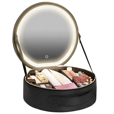 UNIQ Svart LED Sminkespeil med 3 Lysmoduser & Praktisk Oppbevaring - Travel Vanity Case