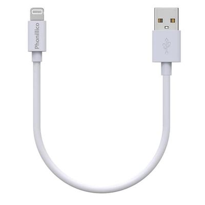 Kabel 20cm USB Lightning Laddare Vit för iPhone 14 / 13 / 12 / 11 / SE / X / XR / 7 / 8 / 6 / 5 / AirPods Phonillico