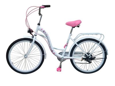 Flickcykel 24 tum | 6 växlar | vit rosa | stålram