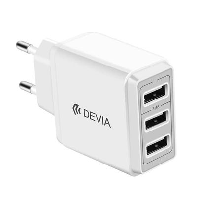 3xUSB 3.4A Hurtigoplader Vægoplader – Til iPhone, Samsung & Android (Hvid)