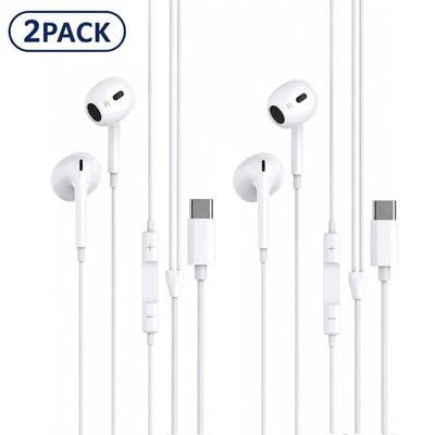 2-pak USB-C In-Ear Høretelefoner med Mikrofon til iPhone 17/16/15, Samsung & USB-C Enheder