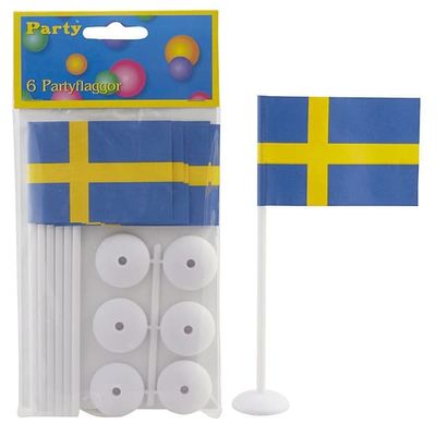 Bordsflagga 5x8 cm - H: 15 cm - Svenska Flaggan - 6 st
