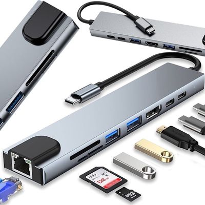 Adapteri 8-in-1 USB-C - Thunderbolt, HDMI, SD ja RJ45