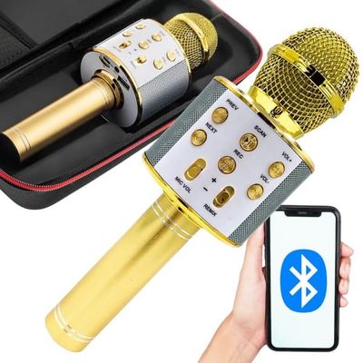 Trådløs mikrofon bluetooth karaoke højttaler rund med etui forskellige tilstande