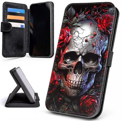 Lommebok Deksel / Mobildeksel til iPhone 17 Pro Max - Skull Roses