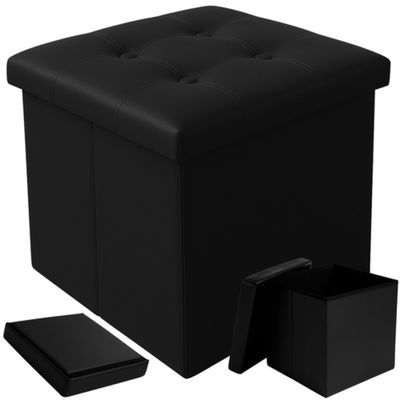 Sittepuff med oppbevaring / Fotskammel - 38 cm - Svart