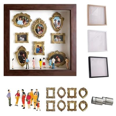 Minneramme med Figurer og LED-lys – DIY Fotodisplay - Brown