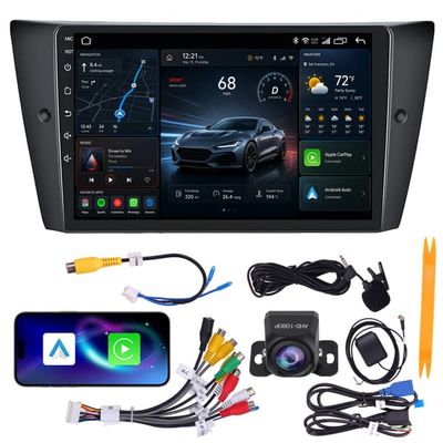 Fortdows Bilstereo Bilradio 9 tum för BMW 3-serie E90 E91 E92 E93 2006-2011, 4+64 GB, CarPlay Android Auto, WiFi 6, AHD Backkamera