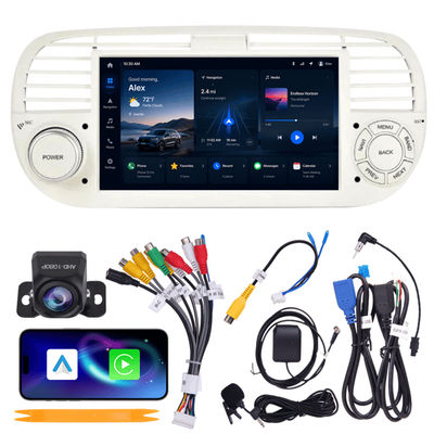 Fortdows Bilstereo Bilradio 7 tum för Fiat 500 2007-2015, 4+64 GB, CarPlay Android Auto, WiFi 6, AHD Backkamera