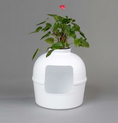 Skjult Kattebakke Flower XXL Hvid – Ø51 cm – 55 cm Høj – Design Kattebakke med Planteholder