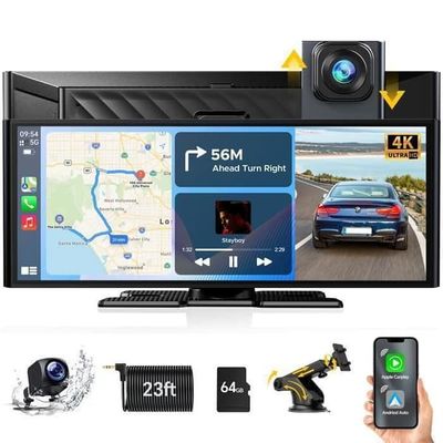 CAMPARK 10.26'' Autoradio Carplay Bil Framkamera 4K+1080P Backkamera Pekskärm Carplay Trådlöst Android Auto