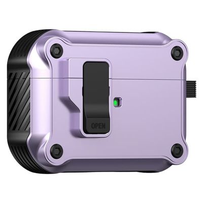Til AirPods Pro 3 beskyttelsesdeksel i TPU + PC-skall med krok / karabinkrok - Lilla