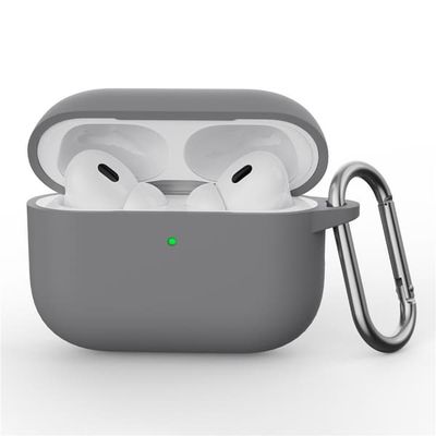 AirPods Pro 3 -kuulokkeille tarkoitettu silikonikuori, integroitu Bluetooth-kuulokkeiden suojus koukulla - Tumman harmaa