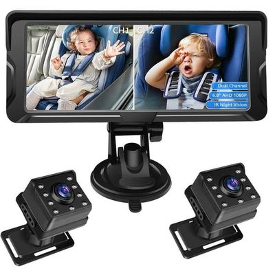 6,8" bilmonitorkamera infrarødt kamera babymonitor for bil 360 graders dobbeltkamera