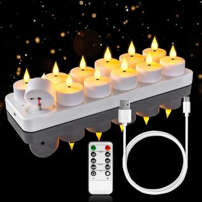 12-pak genopladelige LED-fyrfadslys med fjernbetjening og timer uden flammeopladning - flimrende fyrfadslys Halloween-, jule- og festdekorationer [Energiklasse A]