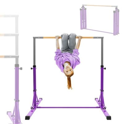 Hauki gymnastikstång, lila, hopfällbar gymnastikstång, gymnastikstång för barn, höjdjusterbar horisontell stång 95,5-150 cm, gymnastikstång trä/stål,