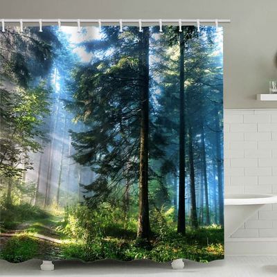 Forest Sunshine Skimmelsikker badeforhæng 180 x 180 cm Antibakterielt stof med 12 kroge badeforhæng