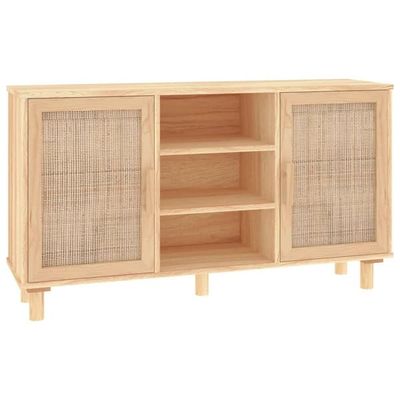 vidaXL skænk 105x30x60 cm massivt fyrretræ og naturlig rattan brun