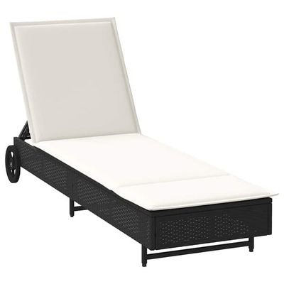 vidaXL liggestol med hjul og hynde polyrattan sort