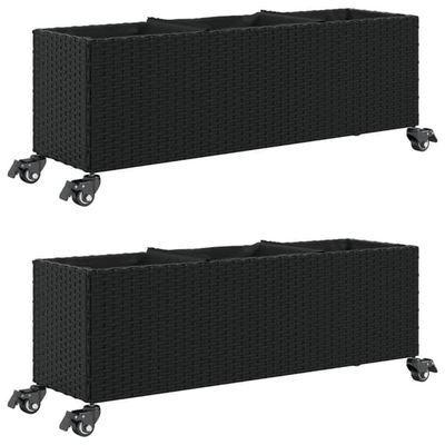 vidaXL plantekasser 2 stk. med hjul 107x32x38 cm polyrattan sort