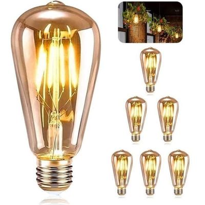 (Ljusfärg: Varmgul) Vintage E27 LED-lampa - AUDBURN - 6 stycken - 4W - Varmgul - Inredning
