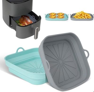 (Grå og grønn) Tilbehør til airfryer, 2-pakning silikonformer for varmluftsfrityrkoker, gjenbrukbar airfryer-gryte, sammenleggbar firkantet form, gråg