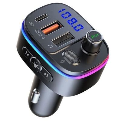 Bluetooth 5.3 FM-sender - Pakke med 10 - QC3.0 og PD18W hurtiglading - Håndfri telefoni - Stemmeassistent