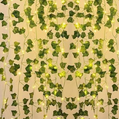 Bladgirlander, 10M eføylyslenke, kunstige planter med 100 LED-lys og grønt blad, LED-lyslenke for vinranker