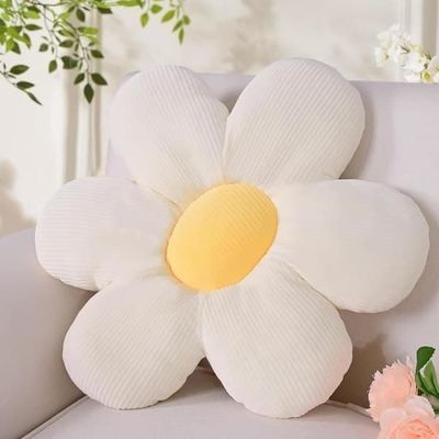 Hvit blomsterpute, estetisk gulvpute til soverom, dekorativ pute med tusenfrydmotiv, preppy dekorasjon, sofapute, 40 cm