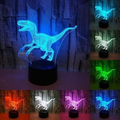 Ny Atmosfære 3D Dinosaur Lampe Natlampe Gave 7 Farverige 3D LED Lamper Soveværelseslampe til Børn Gaver M046F