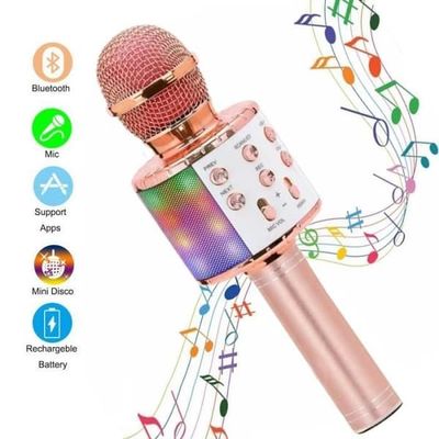 (Roségull) Trådløs karaokemikrofon, bærbar Bluetooth-mikrofon-karaokespiller med LED-danselys, for barn/voksne som synger