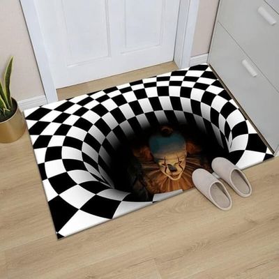 3D optisk illusjonsteppe, sklisikkert klovne-duemønster, mykt teppe til Halloween YYV