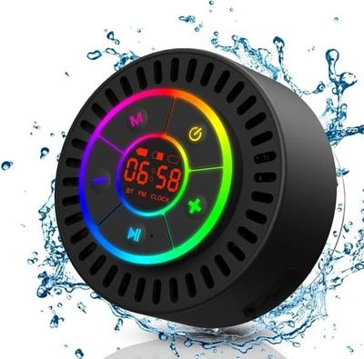 Bärbar Bluetooth-duschhögtalare, IPX7 vattentät högtalare med sugkopp, kraftfull högtalare med ljus, badrumsradio