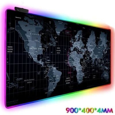 (7 statiske farger og 7 skiftende farger) Lysende LED-lys Verdenskart Gamingmusematte RGB LED-bakgrunnsbelyst kart med USB-kabel - Utvidet kontroll