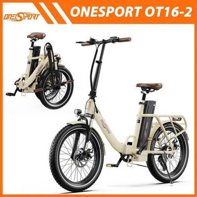Elcykel ONESPORT OT16-2 - 20" hopfällbar - Batteri 48V 17AH - Räckvidd 120km - Skivbromsar - Beige